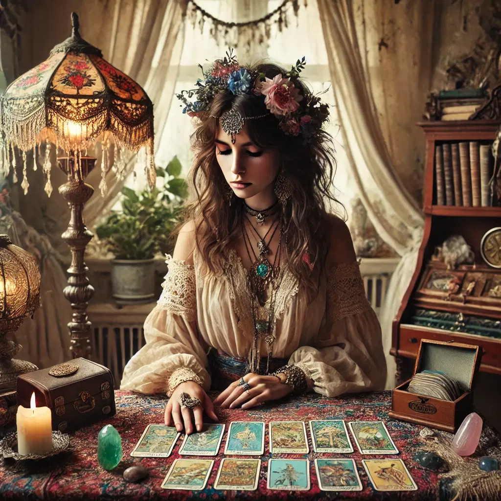 https://drive.gurucool.life/blogsImage/1721711996574.DALL·E-2024-07-23-10.46.38---A-mystical-woman-performing-a-tarot-reading-in-a-beautifully-adorned-room.-She-is-dressed-in-bohemian-style-with-floral-hair-accessories-and-intricate.webp